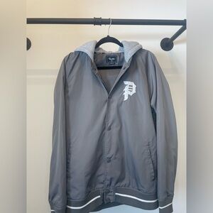Primitive Skateboarding Gray Hooded Bomber Jacket